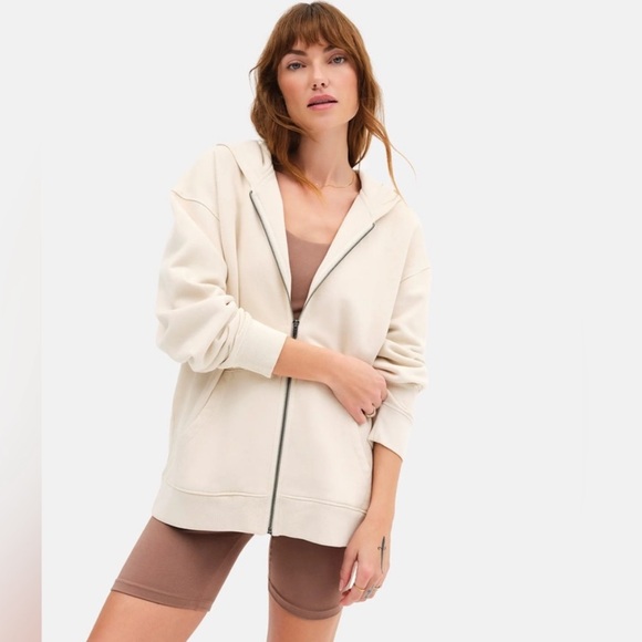 Mate The Label Hoodie Bone Terry Organic Cotton Zip Up Jacket Size M/L